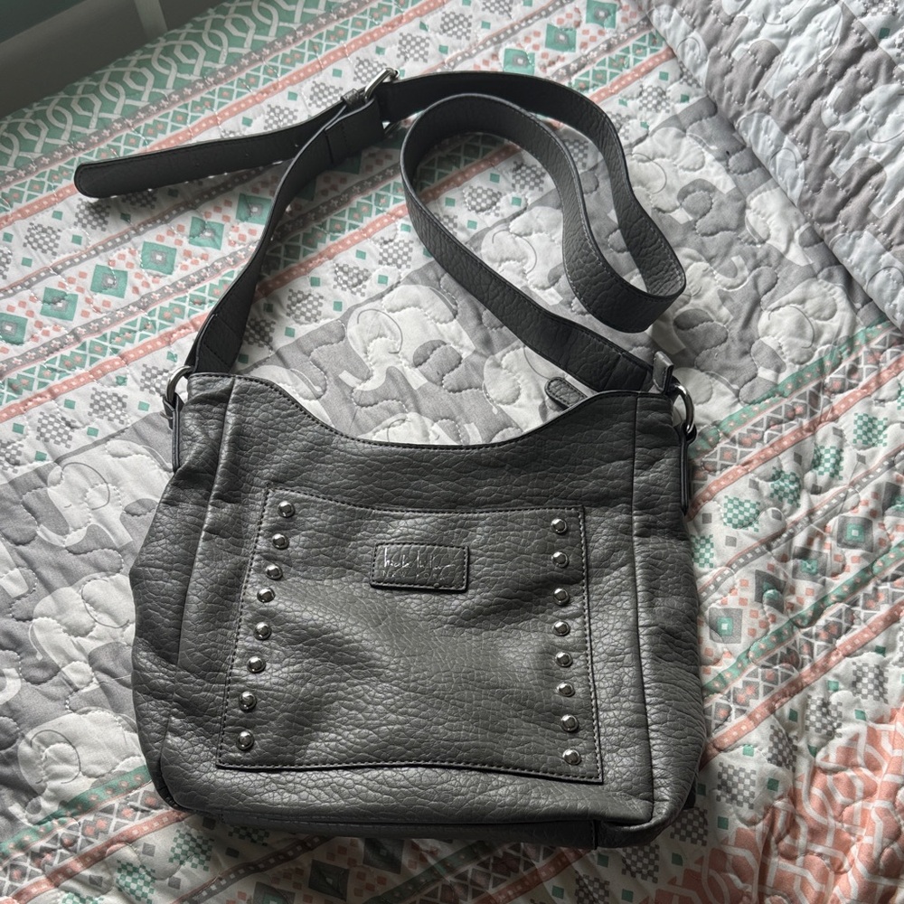 Nicole Miller New York Women Gray Neutral Crossbody Bag Medium Size